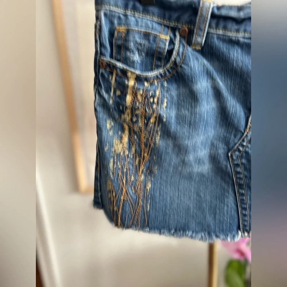Vtg 90’s Y2K Denim Micro Skirt Western 8 Boho Festival Cowgirl